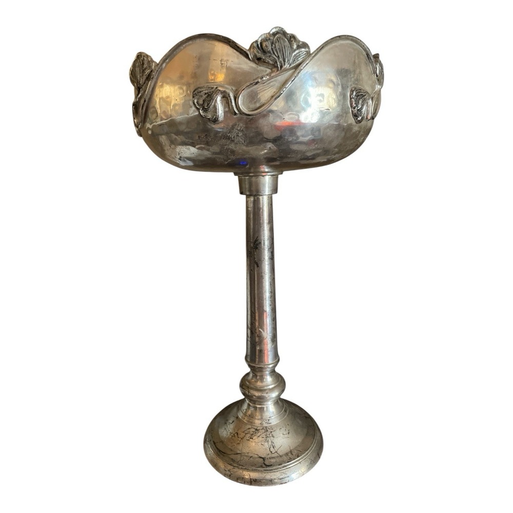 20th Century Art Nouveau Lady Primrose Silverplate Pedestal  With Floral Relief